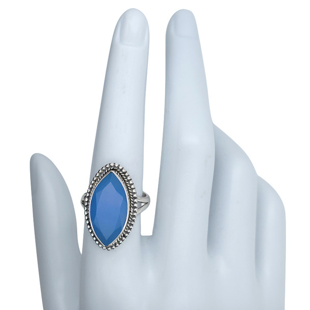 Faceted Blue Chalcedony Sterling Silver Ring