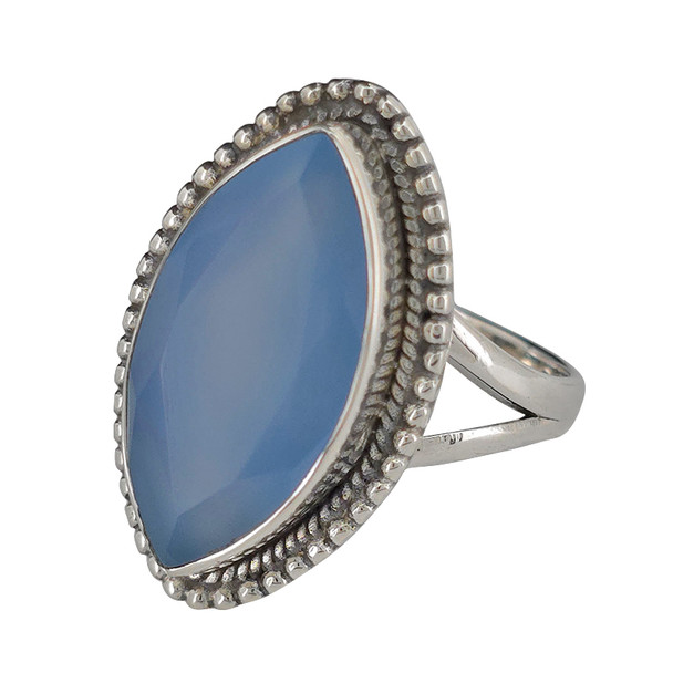 Faceted Blue Chalcedony Sterling Silver Ring