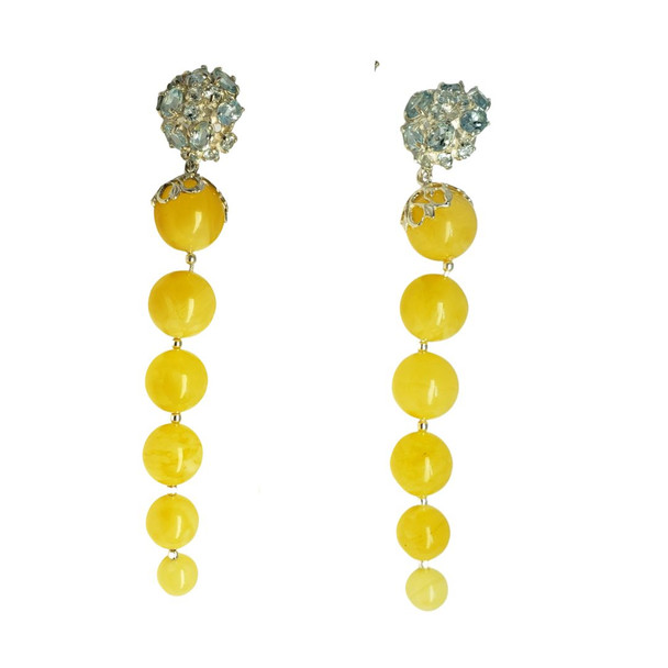 Butterscotch/Blue Topaz Sterling Silver Post Dangle Earrings