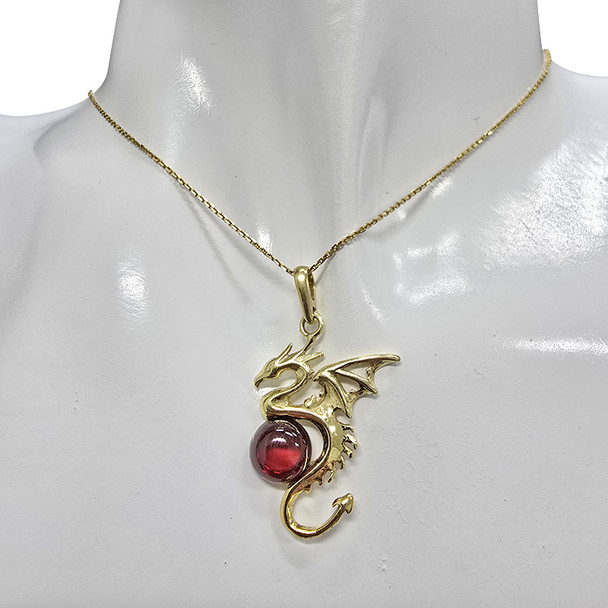 Cherry Amber Gold Plated Silver Dragon Pendant
