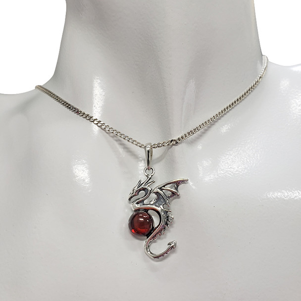 Cherry Amber Sterling Silver Dragon Pendant