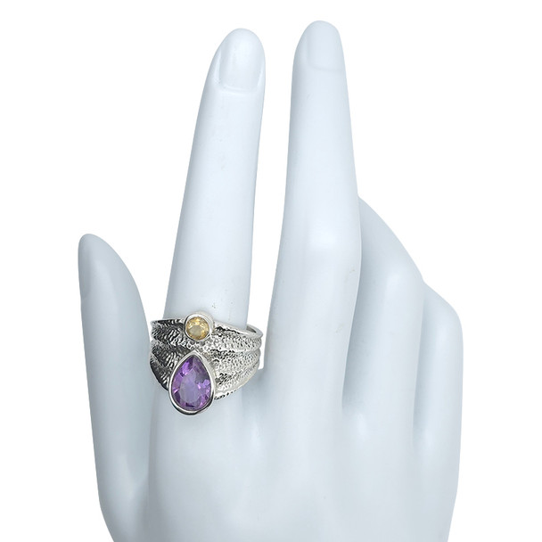 Faceted Amethyst/Citrine Sterling Silver Ring
