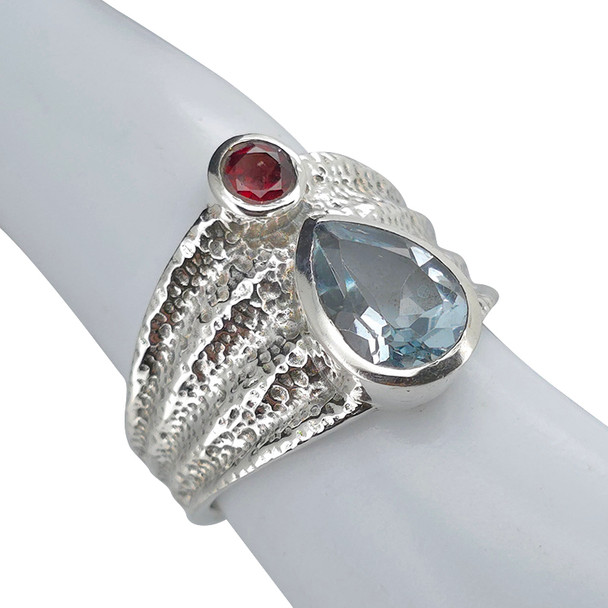 Faceted Blue Topaz Sterling Silver Ring