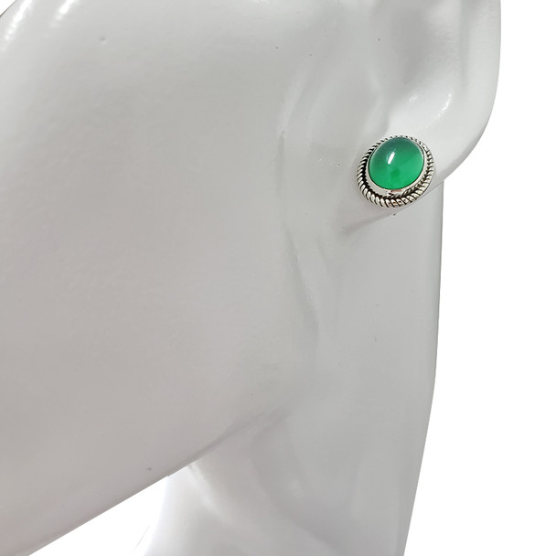 Large Green Onyx Stud Silver Earrings