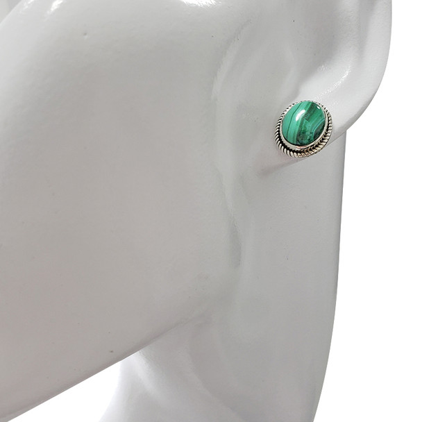 Large Malachite Stud Silver Earrings