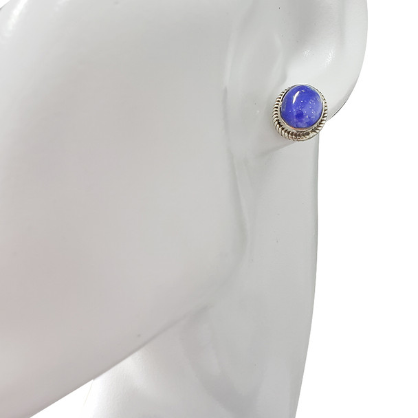 Large Lapis Stud Silver Earrings