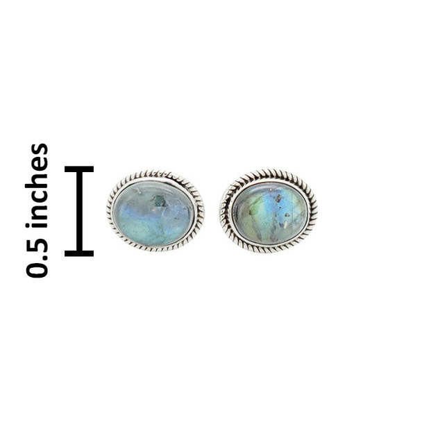 Large Labradorite Stud Sterling Silver Earrings
