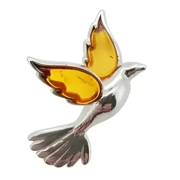 Cognac Amber Sterling Silver Dove Pendant