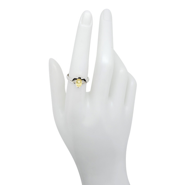 Bat Citrine Amber Silver Adjustable Ring