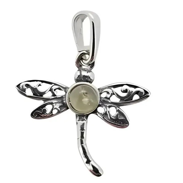 Dragonfly Citrine Amber Silver Pendant