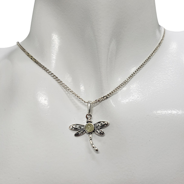 Dragonfly Citrine Amber Silver Pendant