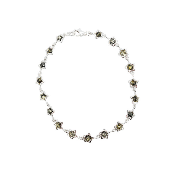 Star Green Amber Silver Link Bracelet