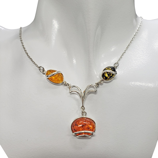 Multicolor Amber Sterling Silver Necklace (5472)