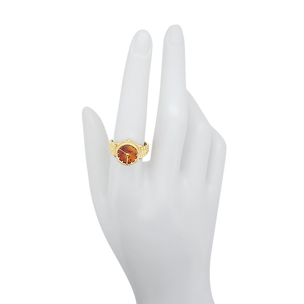 Watch Cognac Amber Gold Plated Silver Adjustable Ring