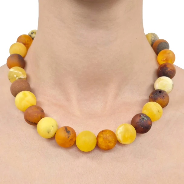 Multi-Color Matte Finish Amber Beaded Necklace 16"