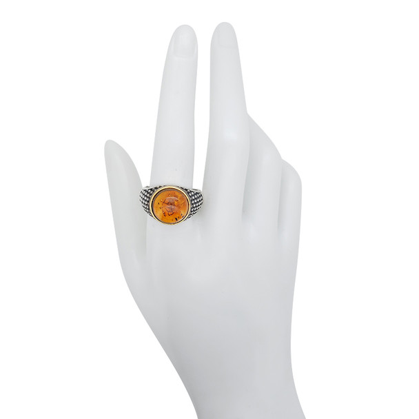 Natural Amber With Insect Silver Ring