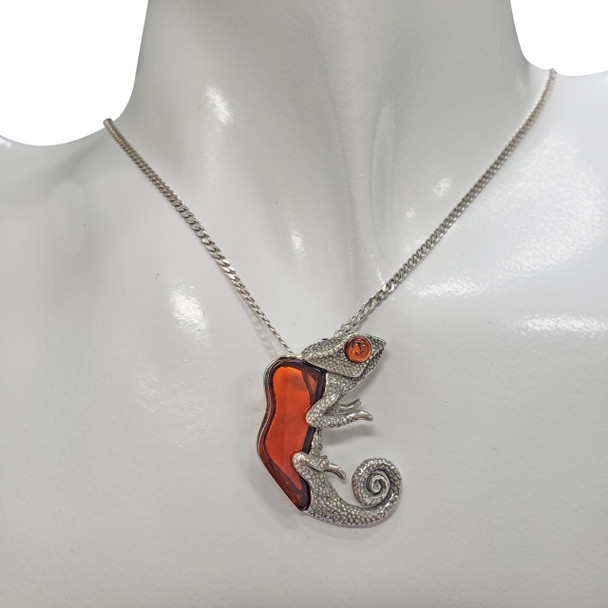 Chameleon Cherry Amber Silver Pendant