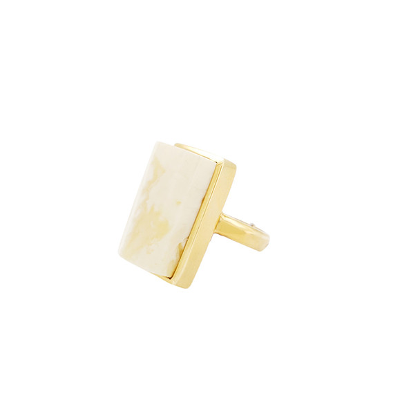 Chic Rectangle Butterscotch Amber Modern Design Adjustable Ring