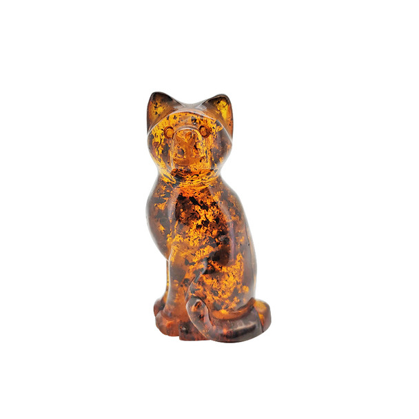 Amber Cognac Standing Cat Hand Carved Figure