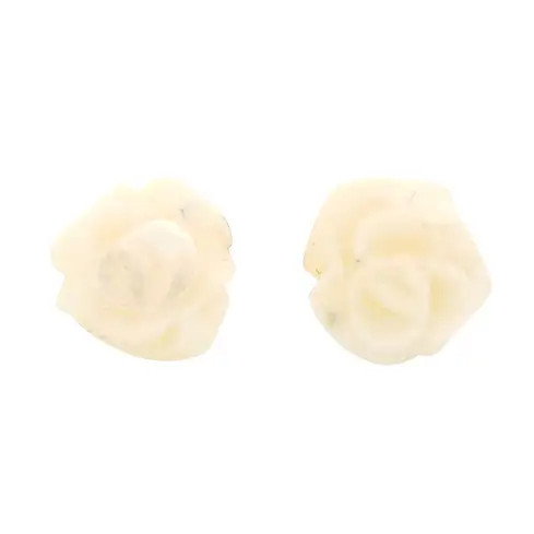 Carved Rose Butterscotch Amber Silver Stud Earrings