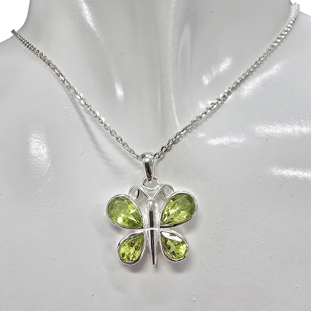 Faceted Peridot Sterling Silver Butterfly Pendant
