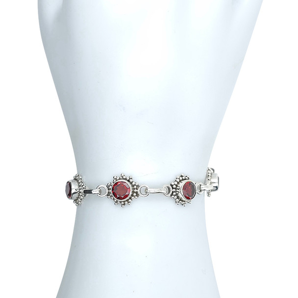 Faceted Garnet Sterling Silver Link Bracelet