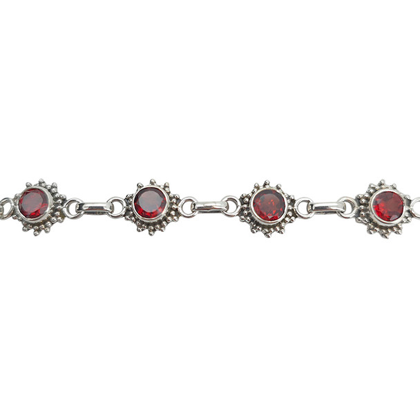 Faceted Garnet Sterling Silver Link Bracelet