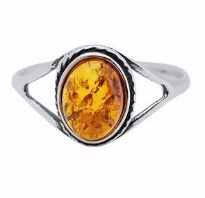 Cognac Amber Silver Ring