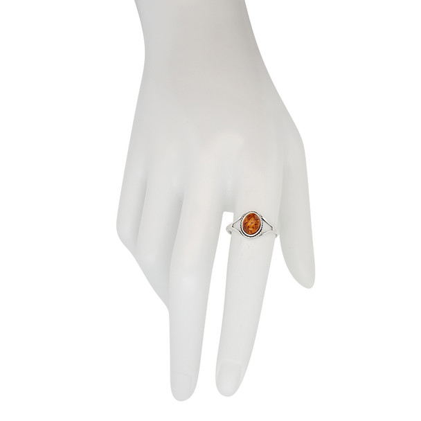Cognac Amber Silver Ring