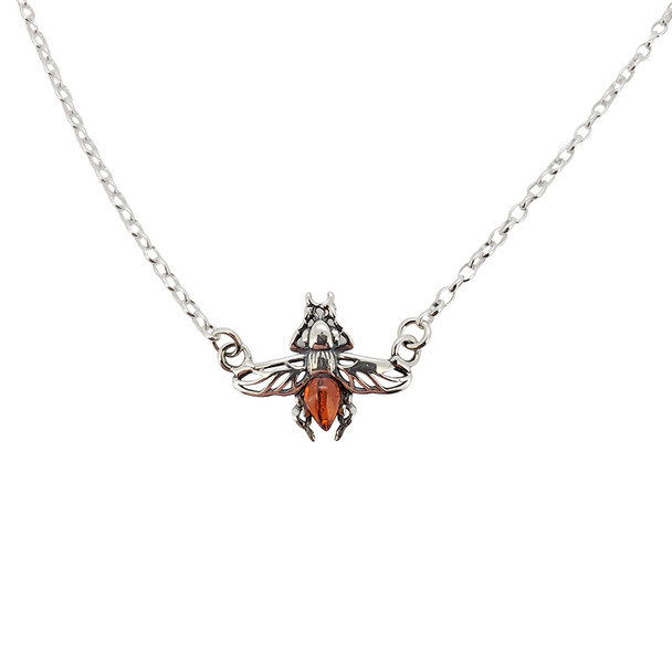 Bee Cognac Amber Silver Necklace