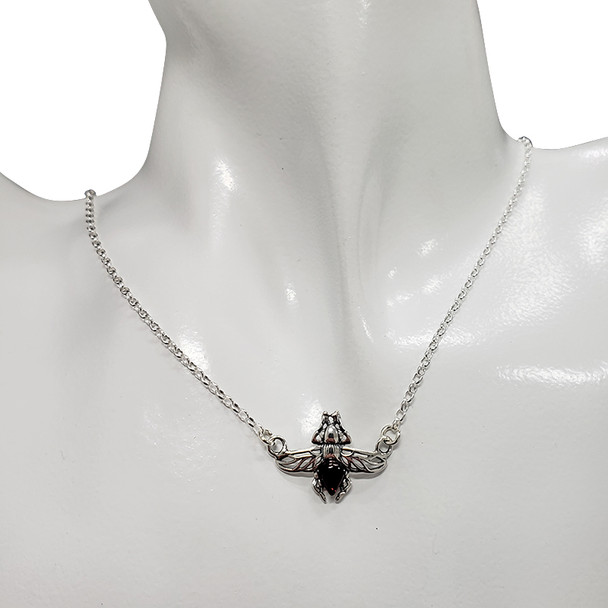 Bee Cherry Amber Silver Necklace