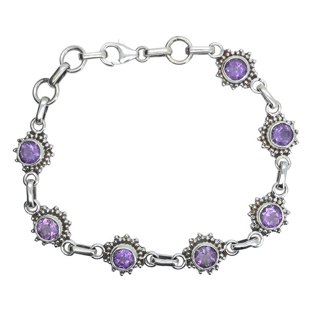 Faceted Amethyst Sterling Silver Link Bracelet