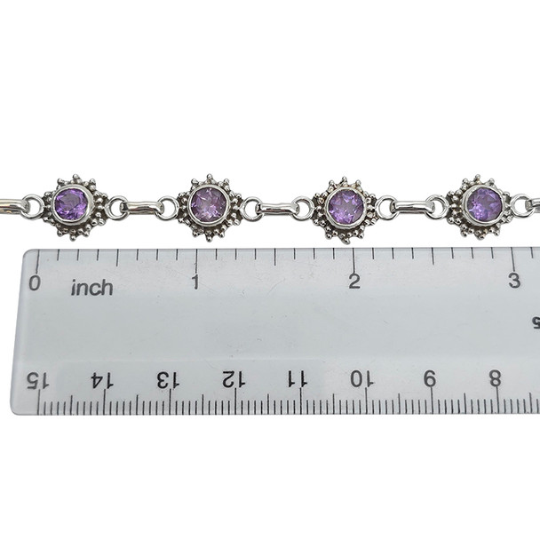 Faceted Amethyst Sterling Silver Link Bracelet