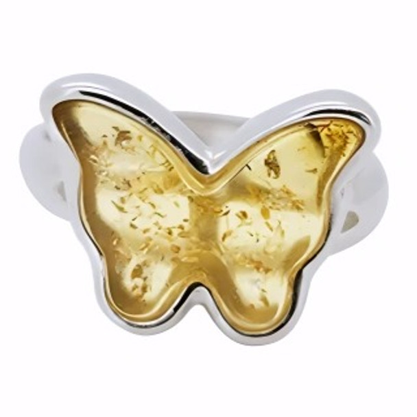 Butterfly Citrine Amber Silver Adjustable Ring