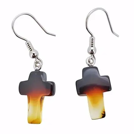 Cross Ombre Multicolor Amber Silver Earrings