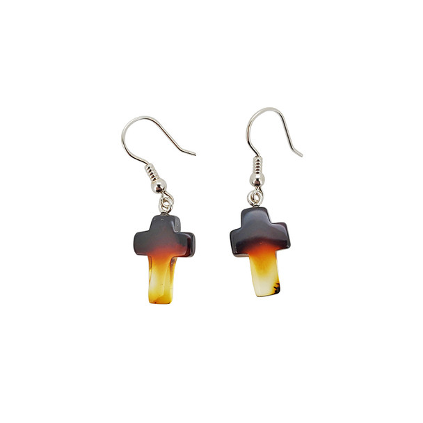 Cross Ombre Multicolor Amber Silver Earrings