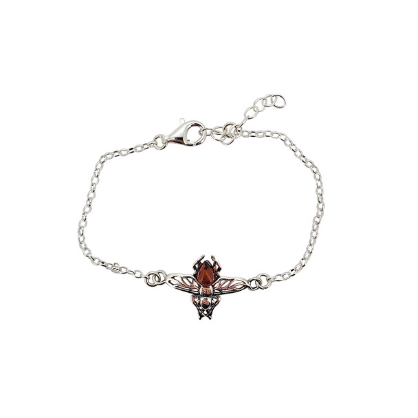 Bee Cherry Amber Silver Link Bracelet