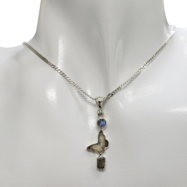 Labradorite Butterfly Silver Pendant