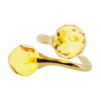 Faceted Citrine Amber Gold Plated Silver Adjustable Ring