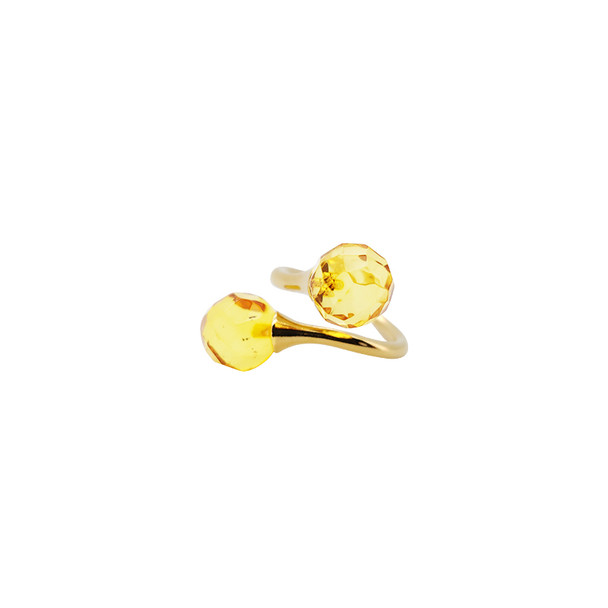 Faceted Citrine Amber Gold Plated Silver Adjustable Ring