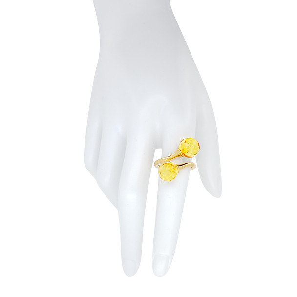 Faceted Citrine Amber Gold Plated Silver Adjustable Ring