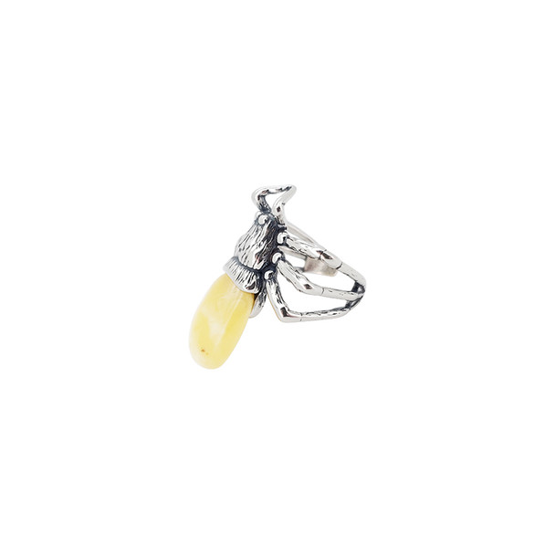 Spider Butterscotch Amber Sterling Silver Adjustable Ring