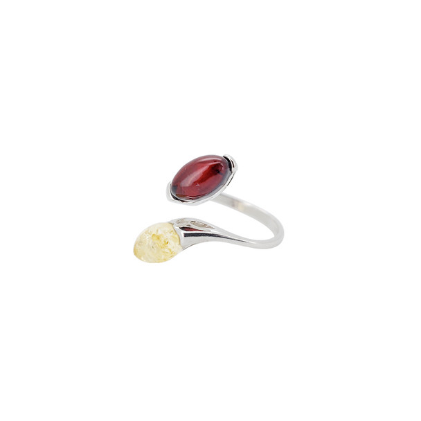 Multi-Color Amber Sterling Silver Adjustable Ring