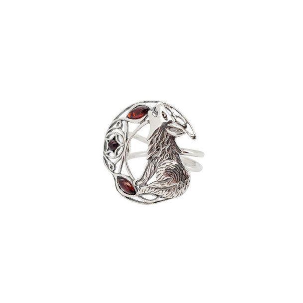 Wolf Moon Cherry Amber Sterling Silver Adjustable Ring