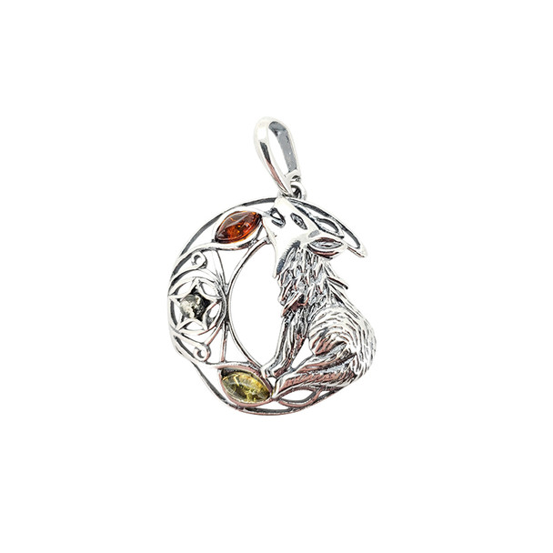 Wolf Moon Multi-Color Amber Sterling Silver Pendant