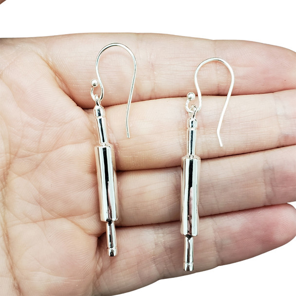 Rolling Pin Silver Earrings On Hooks