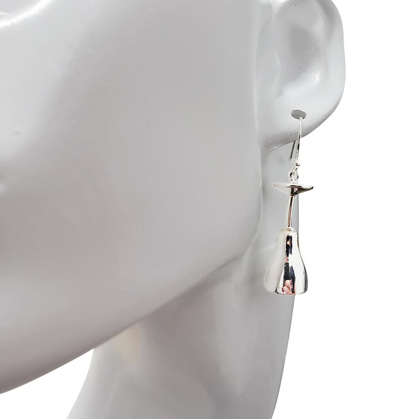 Silver Wine Glass Earrings On Hooks