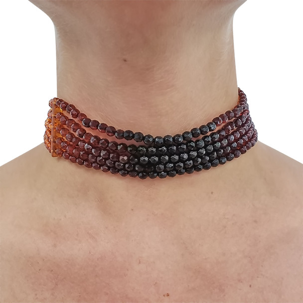 Faceted Multi Color Amber Choker Necklace 14"