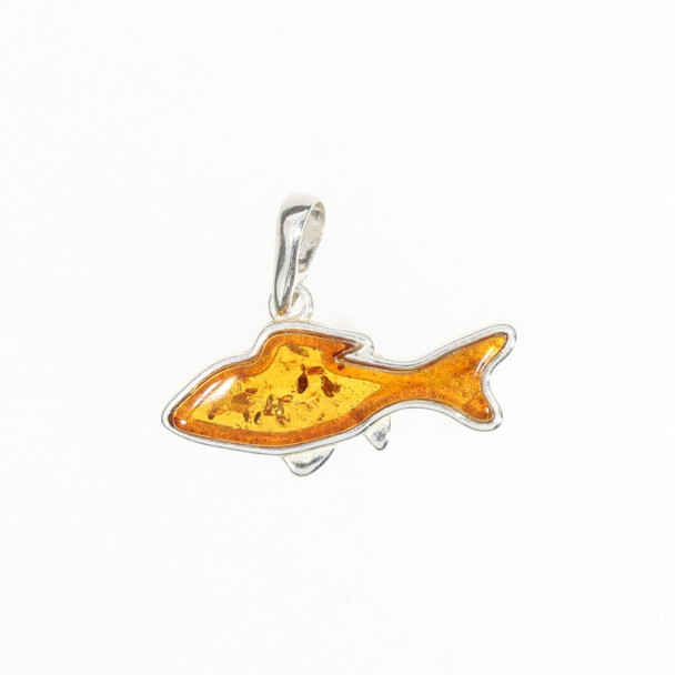 Fish Cognac Amber Sterling Silver Pendant