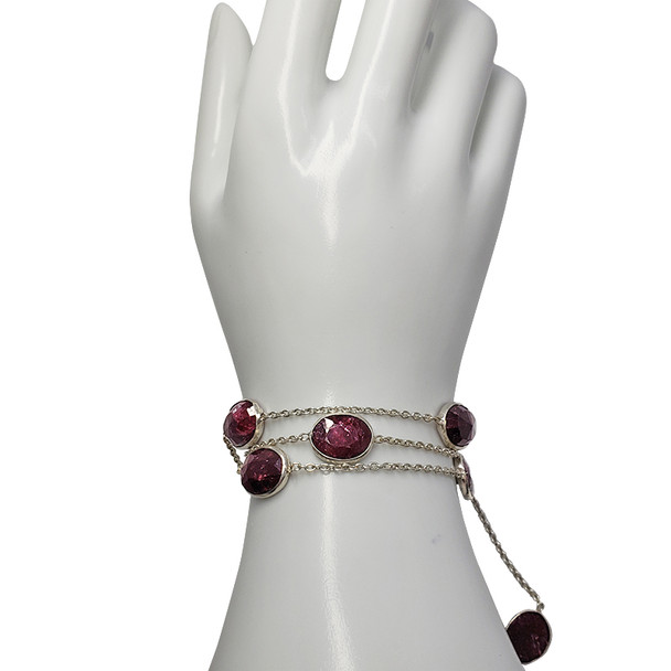 Composite Ruby Stones Sterling Silver Necklace. Oval-shaped stones are set in .925 sterling silver. 24'' long.